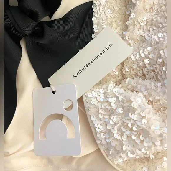 NWT Commense Cream Sequin Black Ribbon Bow Cardigan Jacket - Picture 10 of 14